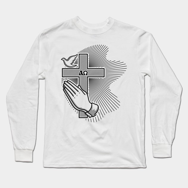 The cross of Jesus, praying hands and a dove - a symbol of the Holy Spirit Long Sleeve T-Shirt by Reformer